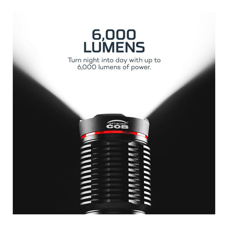 Close-up of Redline 6K rechargeable LED flashlight and power bank