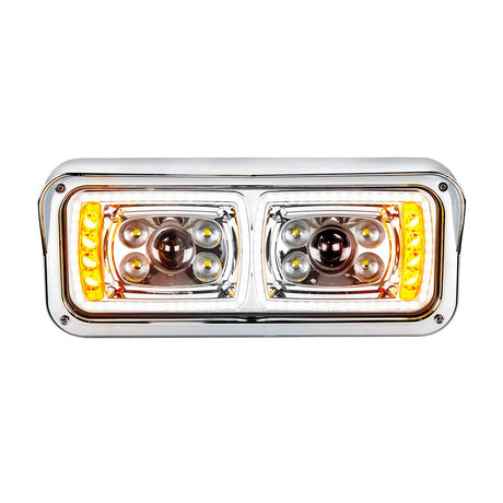 Chrome 10 LED projection headlight with turn signal and position bar, detail