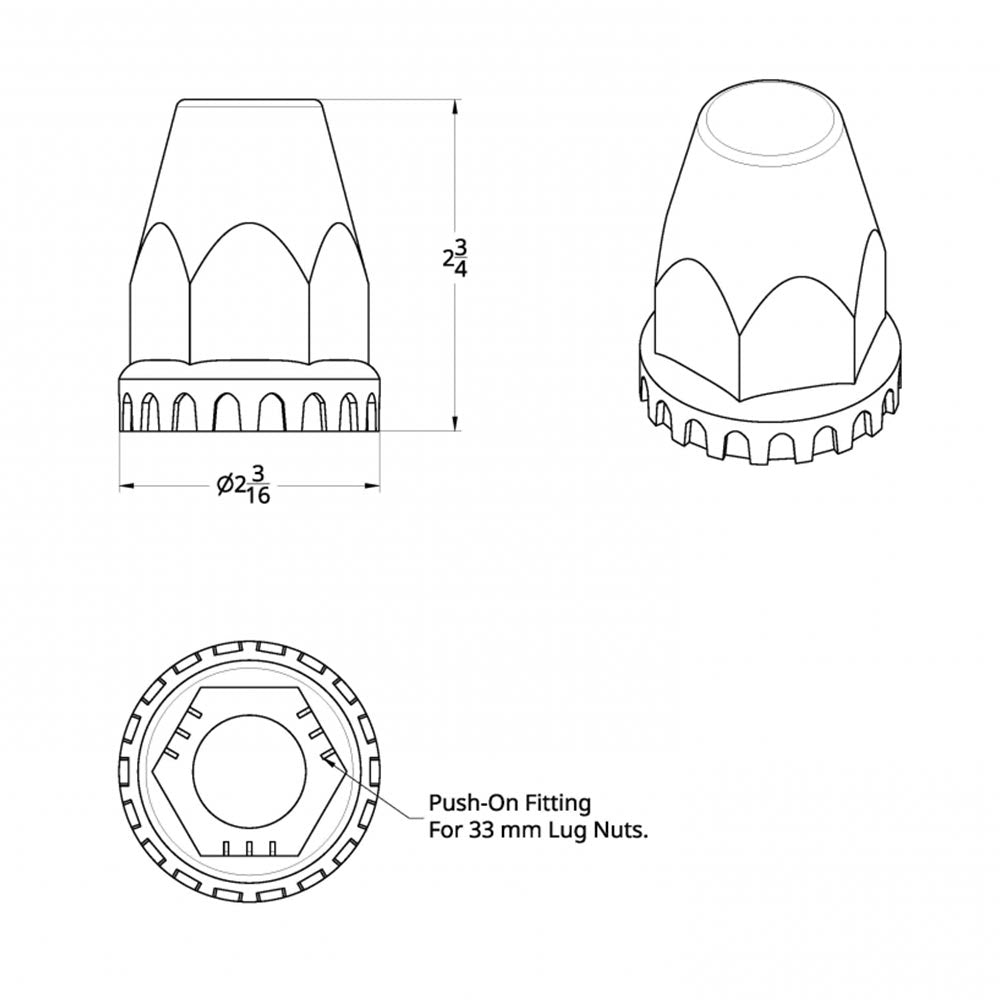 33mm Chrome Plastic Tapered Nut Cover - Push On