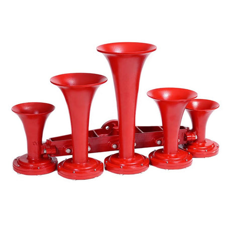 Red 5 trumpet train horn, close-up