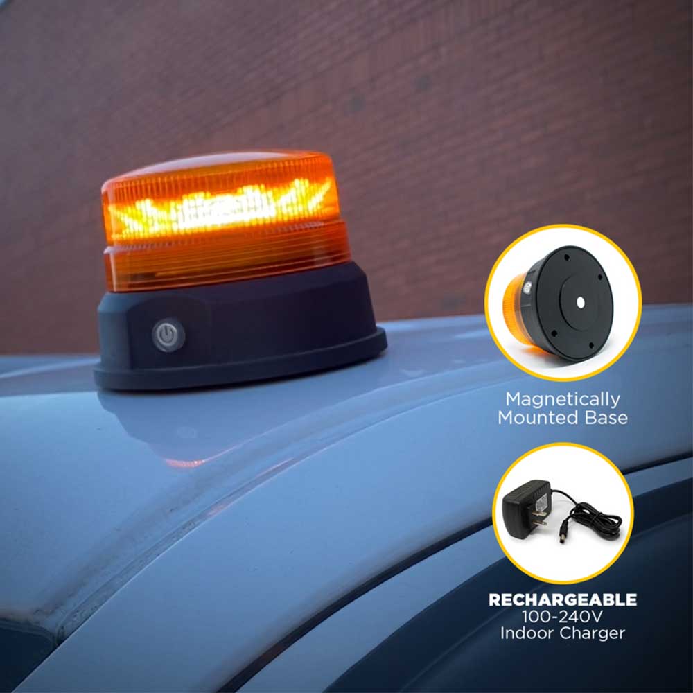 5"D High Power 24 Amber LED Magnet Mounted and Battery Operated Rechargeable Light Beacon