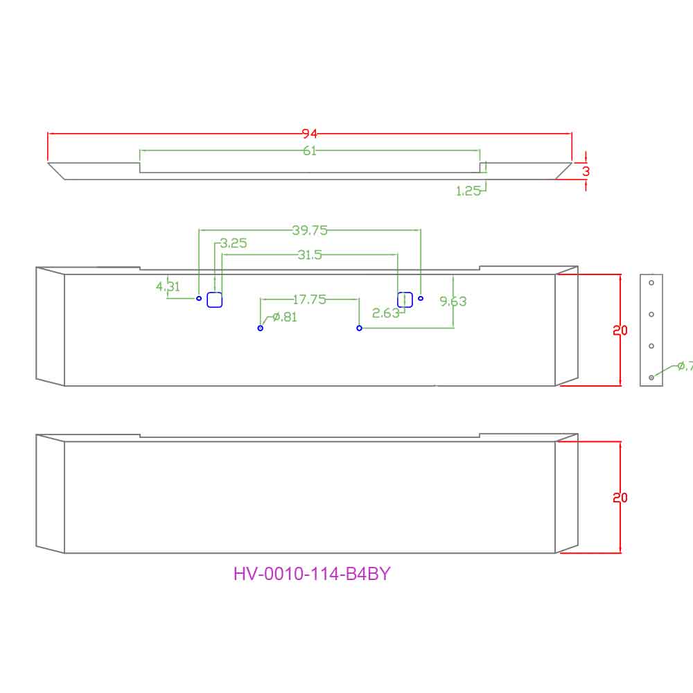 20"  Mitered End Bumper with Tow & 3/4" Light Cutouts on Ends for Peterbilt 365, 367, 388, 389, 567, 589