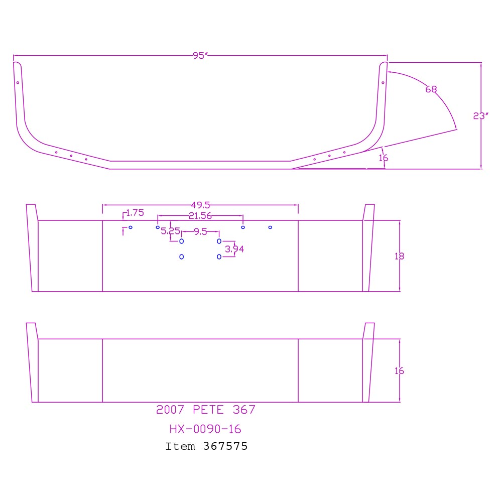 Peterbilt 367 16" Set Back Chrome Bumper