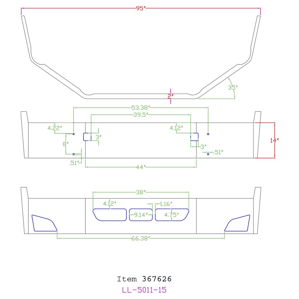 Volvo VNL 14" Set Back Axle Bumper with Tow Holes