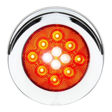 4" LED red/white flange mount combo tail and back-up light with 4-pin weather pack plug and chrome bezel
