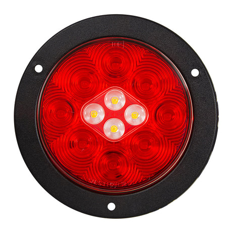 4" LED red/white flange mount combo tail and back-up light with 4-pin weather pack plug, close-up