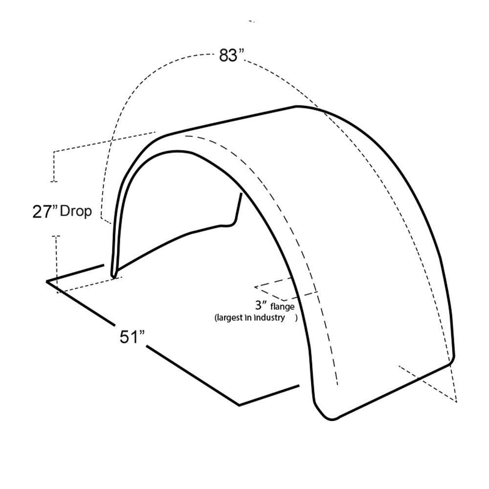 83" 304 Stainless Steel Low Single Axle Fenders with Universal Mounting Kit