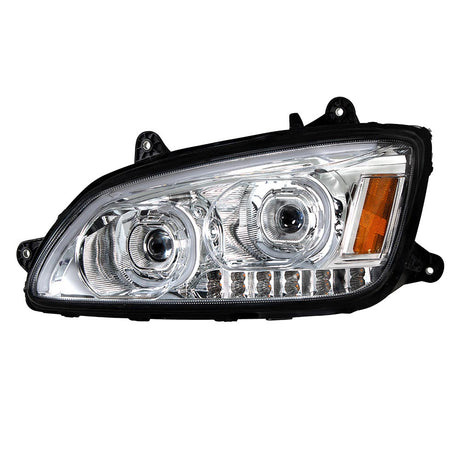 Kenworth T660 chrome LED headlight with LED turn signal, close-up