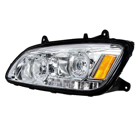 Kenworth T660 chrome LED headlight with LED turn signal, closer view