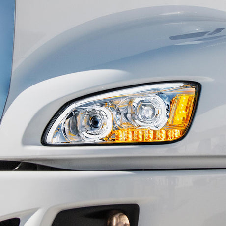 Kenworth T660 chrome LED headlight with LED turn signal from another angle