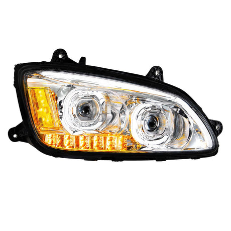 Kenworth T660 chrome LED headlight with LED turn signal, detail