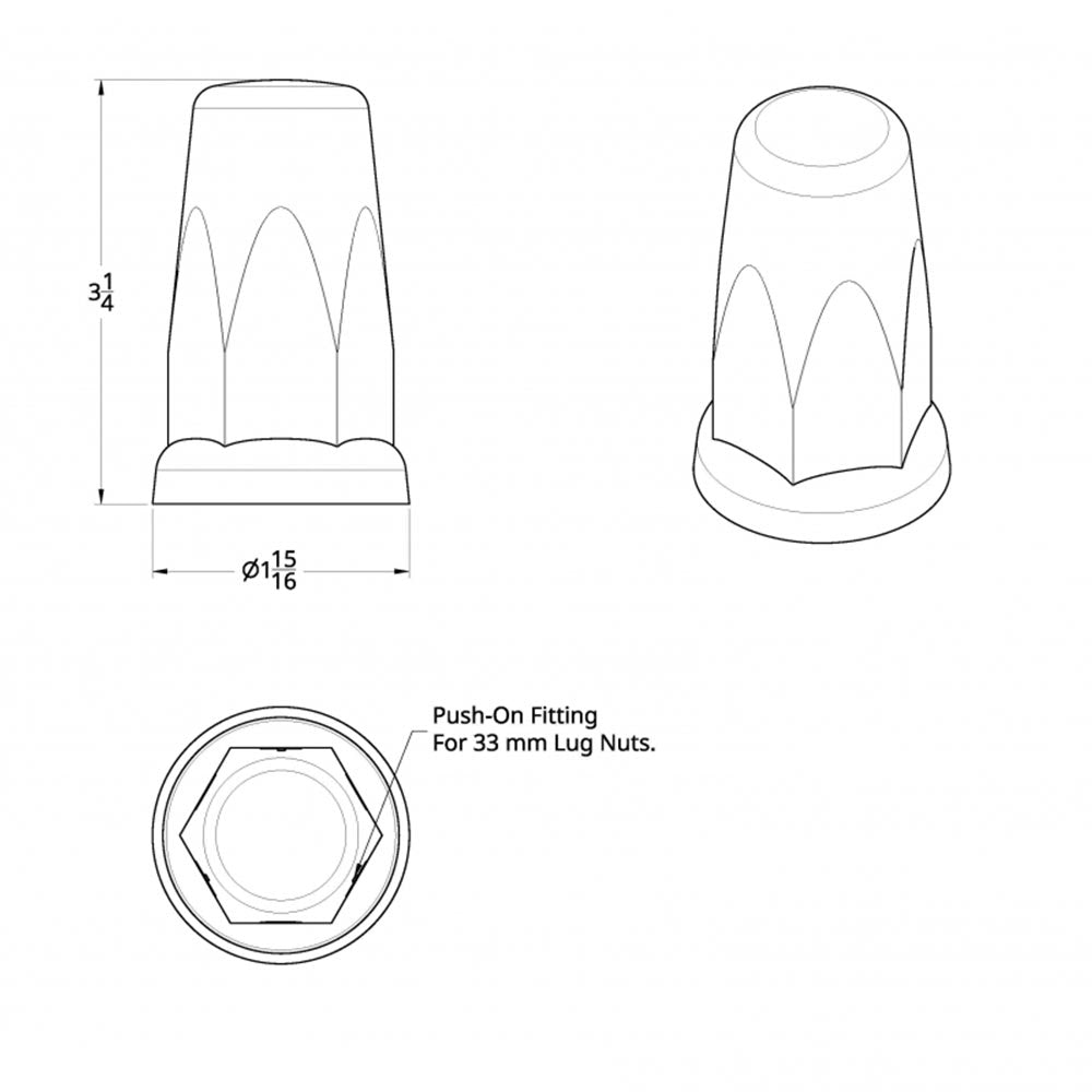 33mm x 3-1/4" Chrome Plastic Top Hat Nut Cover - Push On 20PK