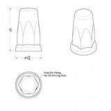 33mm x 3-1/4" Chrome Plastic Top Hat Nut Cover - Push On 20PK