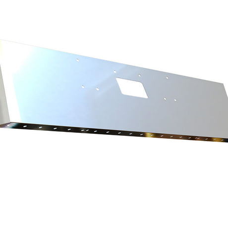 PB 379 stainless 20" mitered short radius end bumper with 3/4" underglow light cutouts and tow hole, close-up