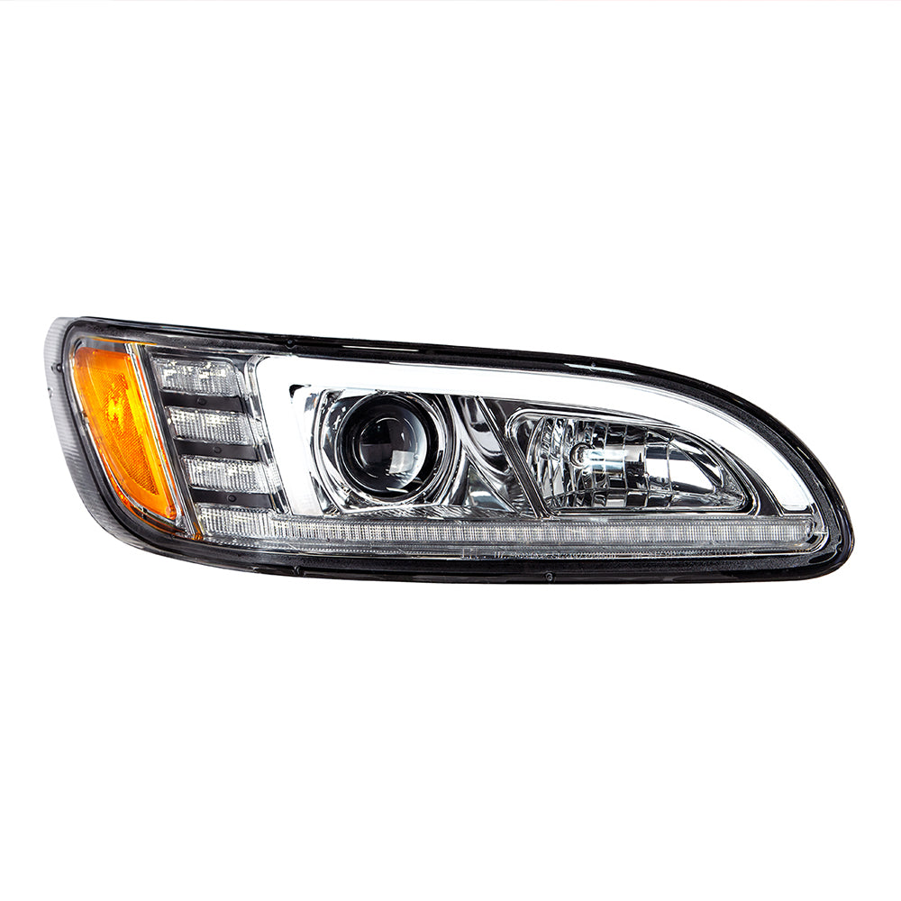 Peterbilt 382, 384, 386, 387 Chrome Projection Headlight with LED DRL and Sequential Turn Signal