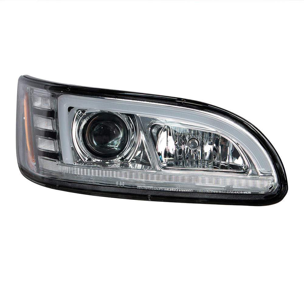 Peterbilt 382, 384, 386, 387 Chrome Projection Headlight with LED DRL and Sequential Turn Signal