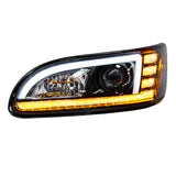 Peterbilt 382, 384, 386, 387 Black Projection Headlight with LED DRL and Sequential Turn Signal
