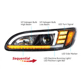 Peterbilt 382, 384, 386, 387 Black Projection Headlight with LED DRL and Sequential Turn Signal