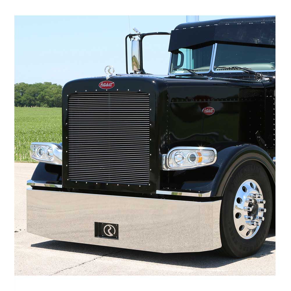 Blind Mount 18" Tapered Boxed End Stainless Steel Bumper with a Short Radius and Recessed Plate Holder