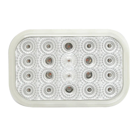 Amber clear rectangular spyder flush mount LED light, close-up