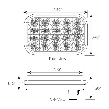 Amber clear rectangular spyder flush mount LED light, closer view