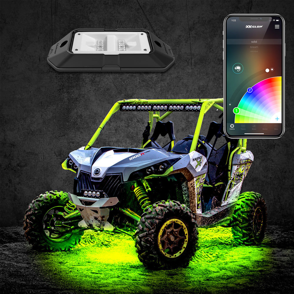 XK GLOW 8-Piece App Controlled Multi Color Rock Light Under Glow Set
