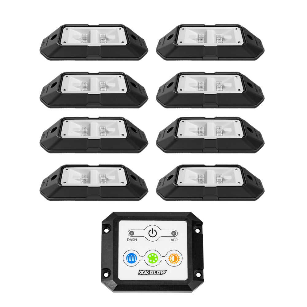 XK GLOW 8-Piece Multi Color Rock Light Under Glow Set with Dash Mount Pad Controller