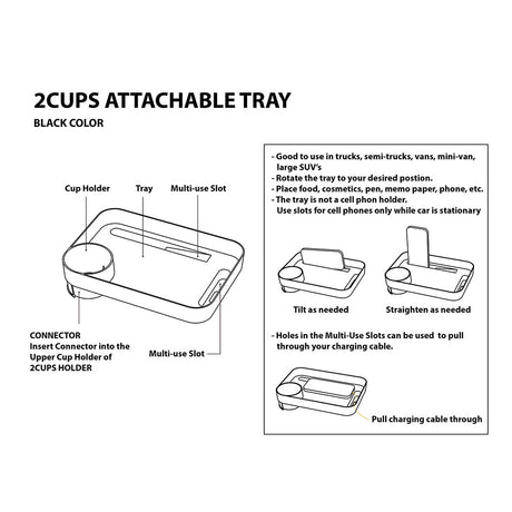 Two cups cup holder with swivel tray, closer view