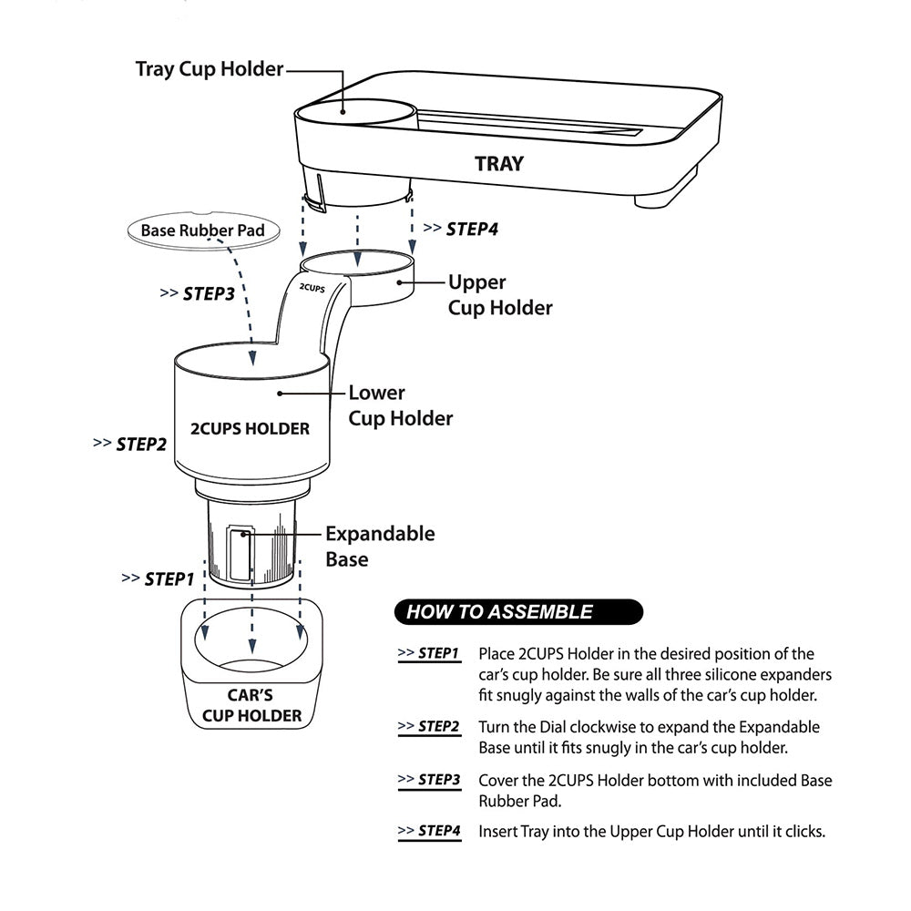Two Cups Cup Holder with Swivel Tray