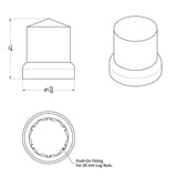 33mm x 2-1/4" Chrome Plastic Pointed Top Hat Nut Cover - Push On 10PK