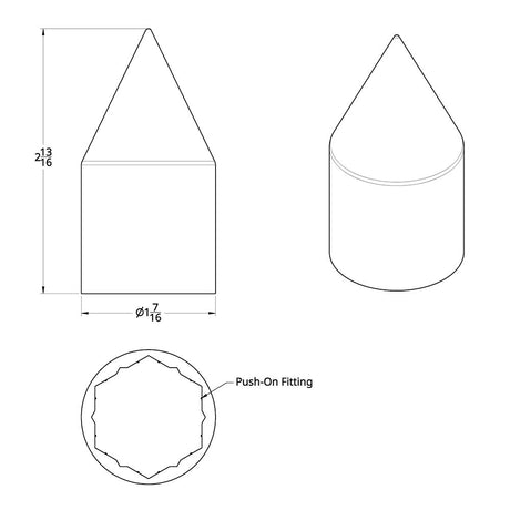 Close-up of 1-1/8" Chrome plastic spike nut cover - push on 10PK