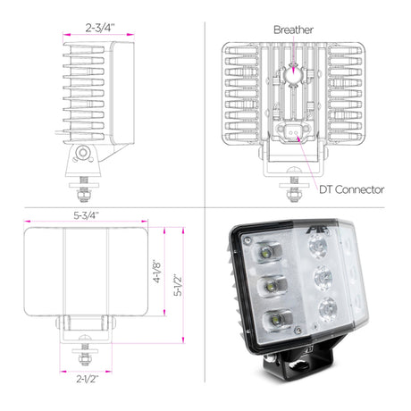 Close-up of 120 Degree spot and flood LED work light