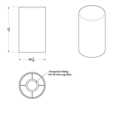 33mm 3-1/2" Chrome plastic flat top nut cover - thread on 10PK, closer view