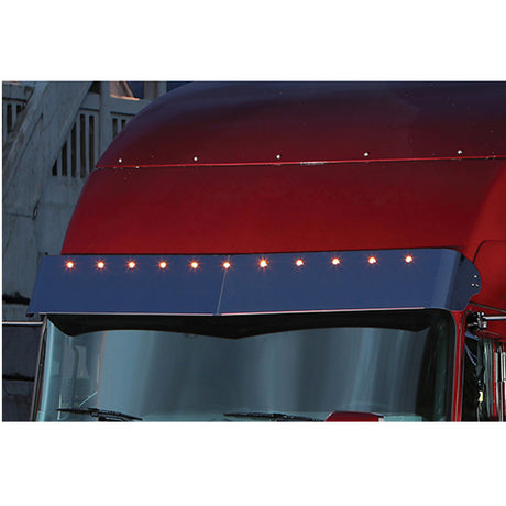 12" Mack Anthem 2018+ visor with eleven 3/4" round amber leds and clear lens, close-up