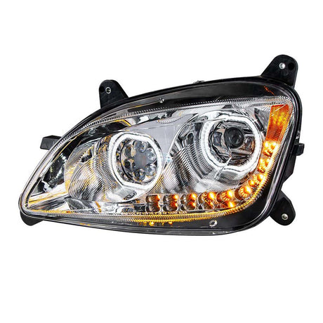 Closer view of Peterbilt 587, 579 chrome 10 LED headlight