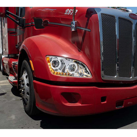 Peterbilt 587, 579 chrome 10 LED headlight from another angle