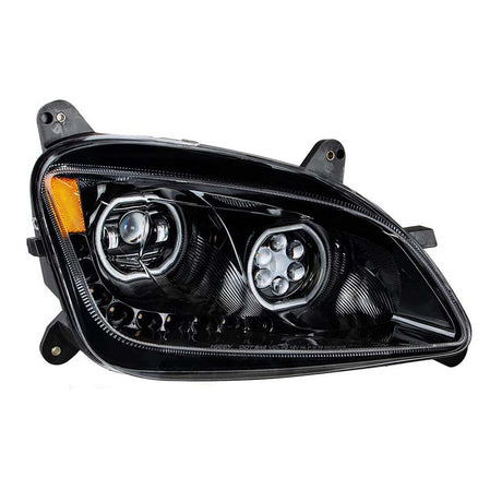 Peterbilt 587, 579 black 10 LED headlight, close-up