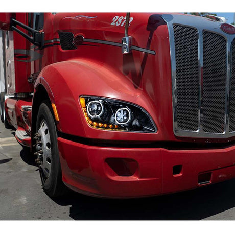 Peterbilt 587, 579 black 10 LED headlight from another angle