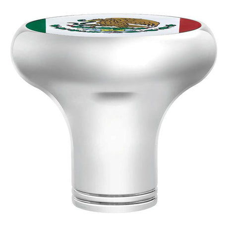 Mexico flag sticker on chrome gearshift knob - 1/2"-13 thread-on, close-up