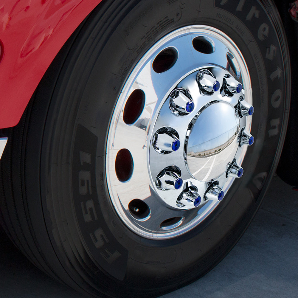 33mm x 2-3/4" Chrome Plastic Blue Nut Covers with Flange - Push On 20PK