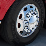 33mm x 2-3/4" Chrome Plastic Blue Nut Covers with Flange - Push On 20PK