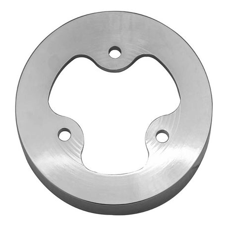 Another angle of chrome aluminum 3-Bolt hub adapter for 9-Screw steering wheels