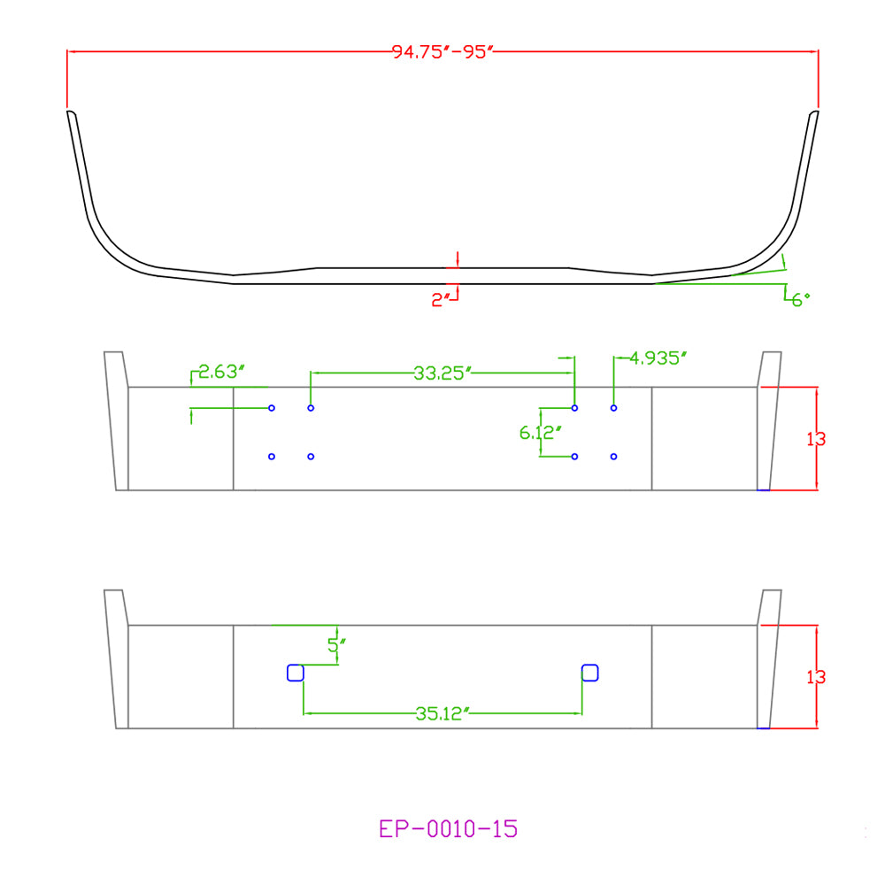 International 9100, 9200, 9400 13" Chrome Bumper