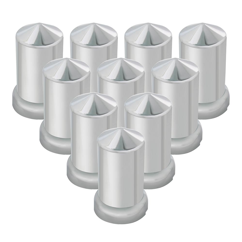 33mm Chrome Plastic Pointed Top Hat Nut Covers - Push On 10PK