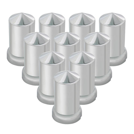 33mm Chrome plastic pointed top hat nut covers - push on 10PK