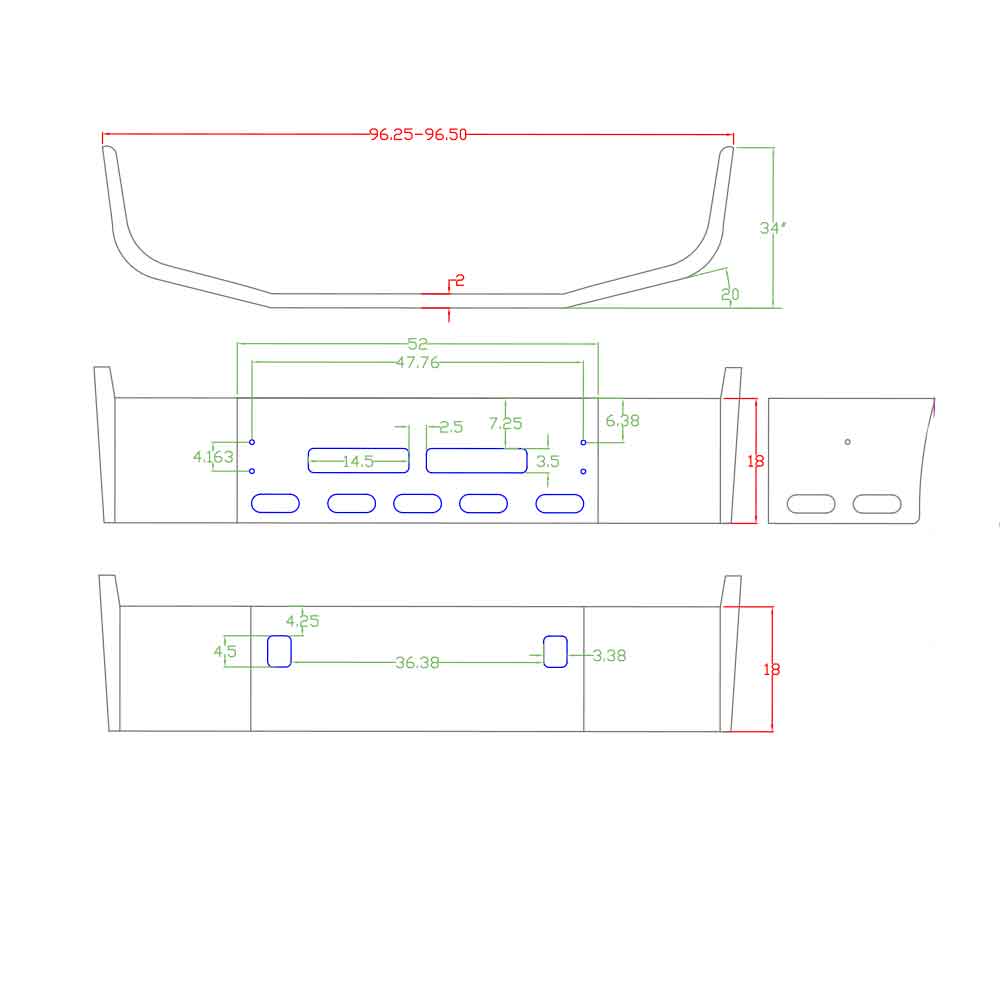 Volvo VNL 18" Set Back Chrome Bumper with 9 Oval Lights