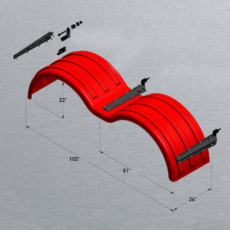 102" Liquid platinum poly double deuce MIN1352 full tandem fender with 52" spread, close-up