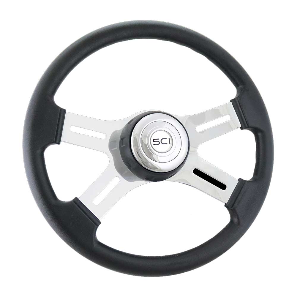 16" Black Steering Wheel with Chrome Horn Button