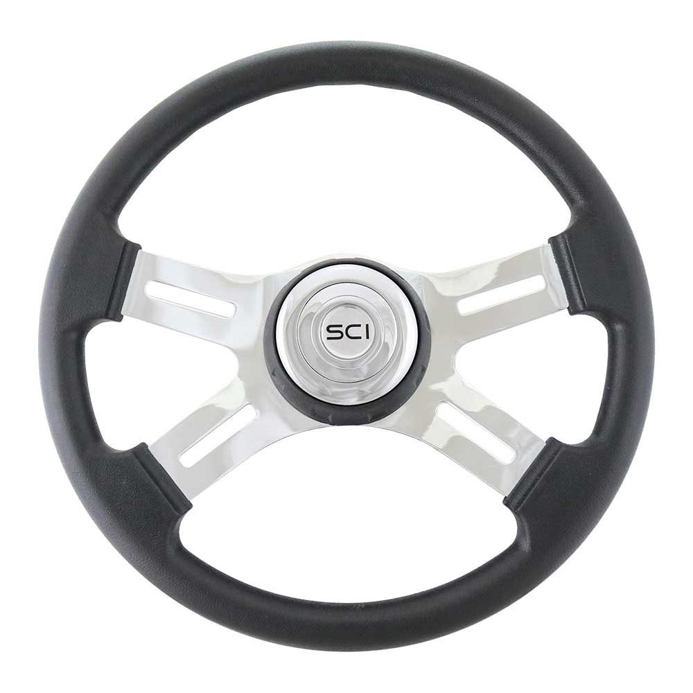 16" Black Steering Wheel with Chrome Horn Button