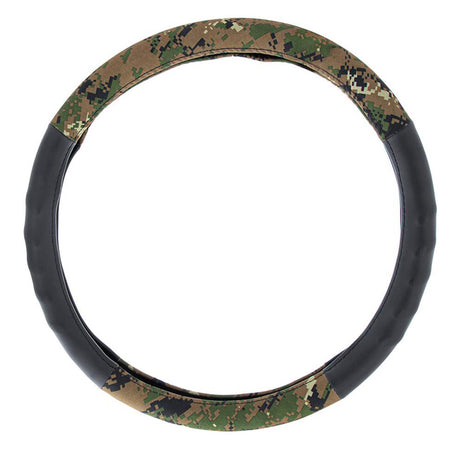 Camouflage cloth and suede 18" steering wheel cover - woodland style